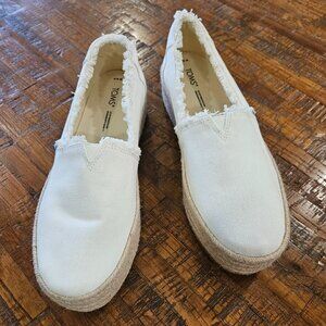 Toms White Canvas Espadrille Slip-On Flats